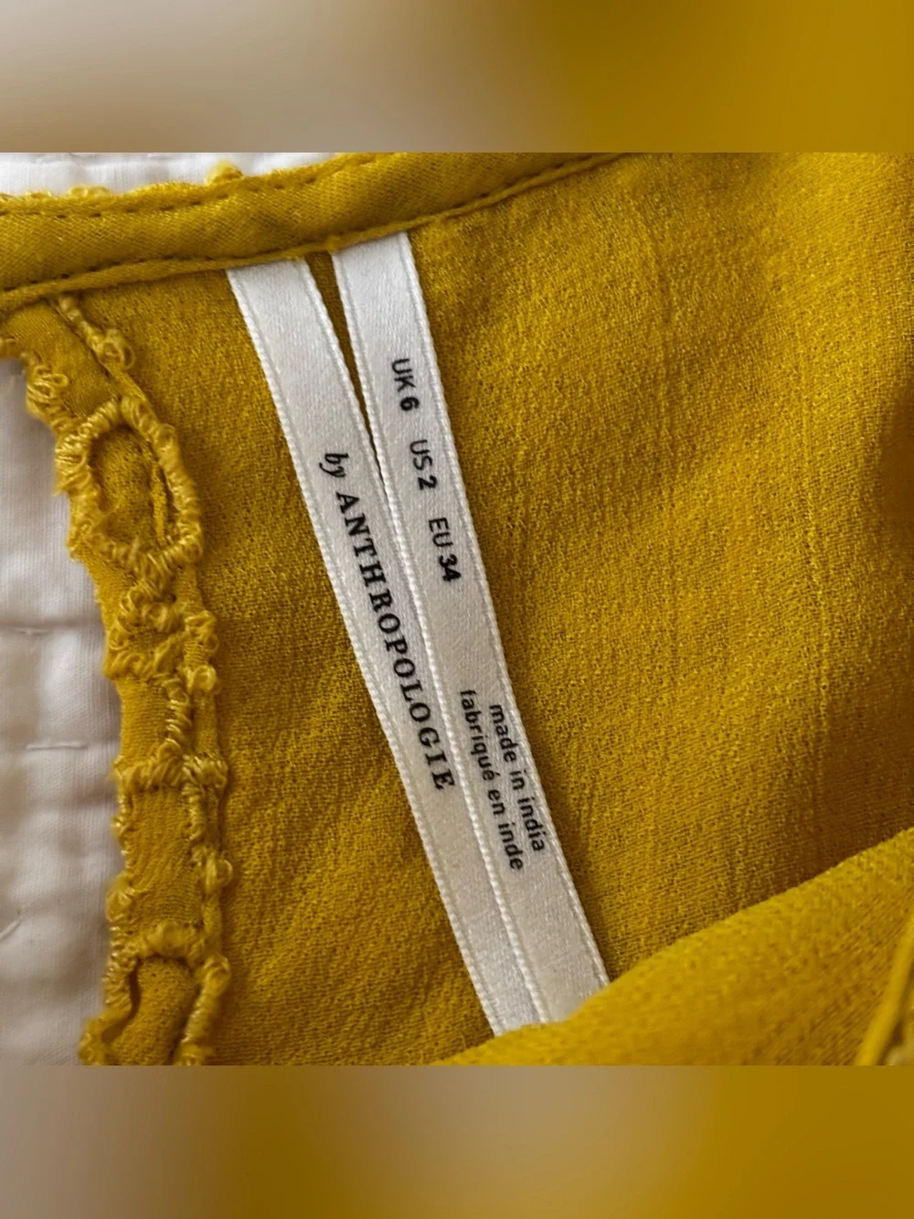 Anthropologie Maeve Clementine Ruffled Eyelet Women’s 2 Blouse Yellow Flowy Boho